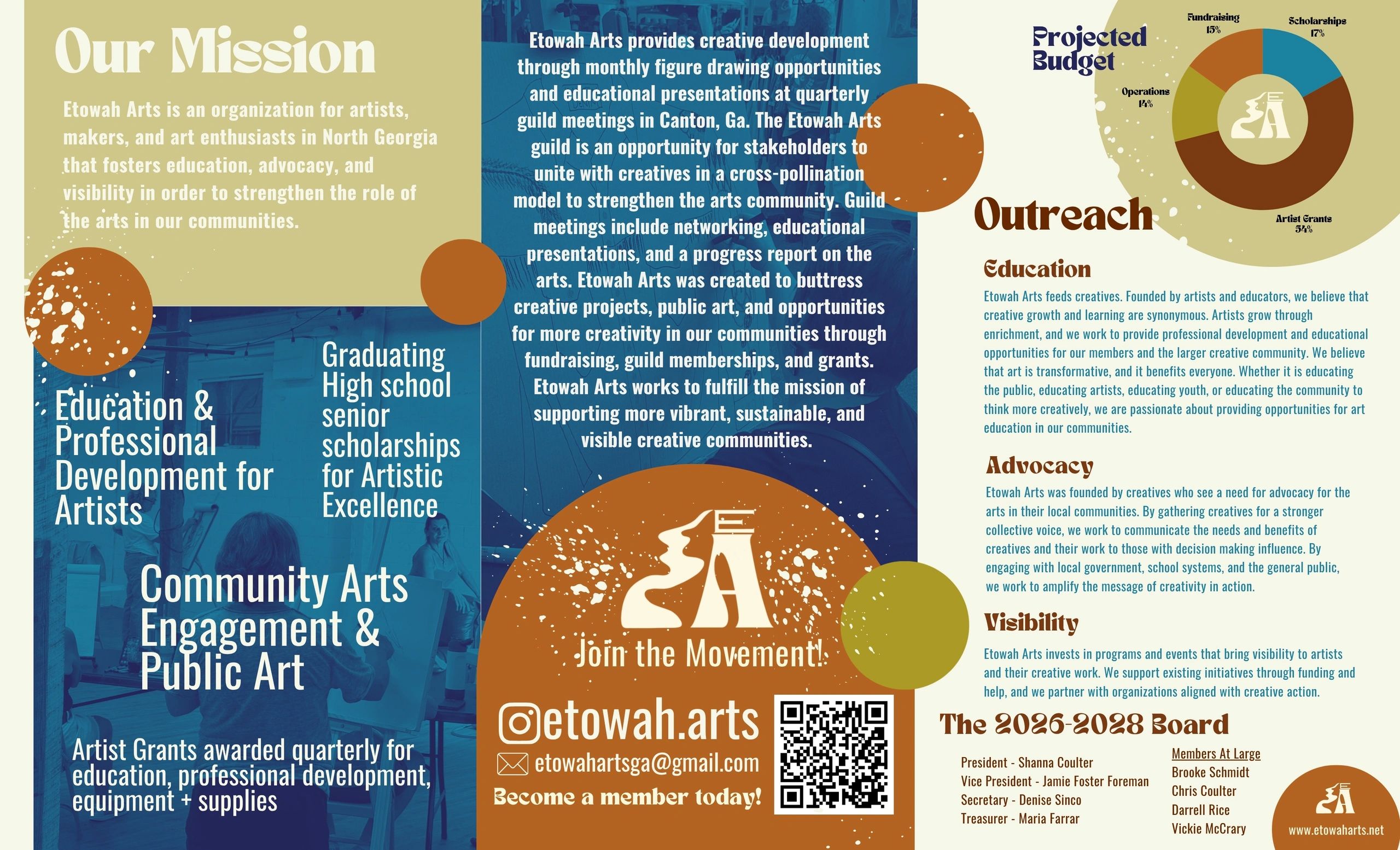 Etowah Arts brochure describing the mission, outreach, and board
